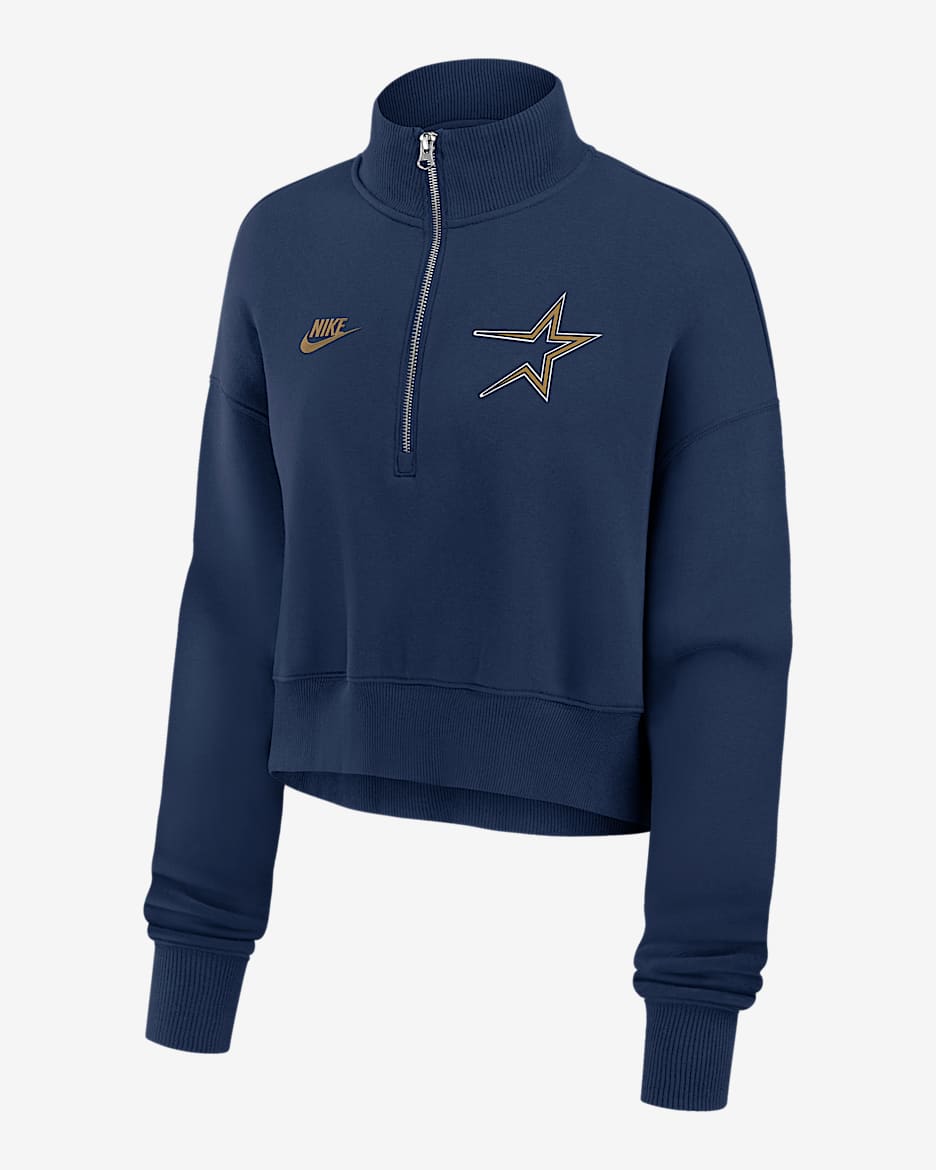 Houston Astros Cooperstown Phoenix Women's Nike MLB Cropped 1/2-Zip Crew - Navy