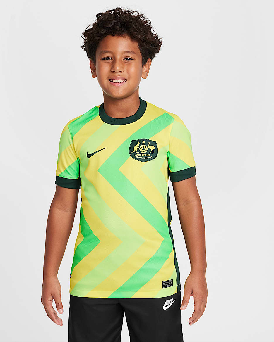 Australië 2025/26 Stadium Thuis Nike Dri-FIT replicavoetbalshirt voor kids - Light Voltage Yellow Ii/Pro Green/Pro Green