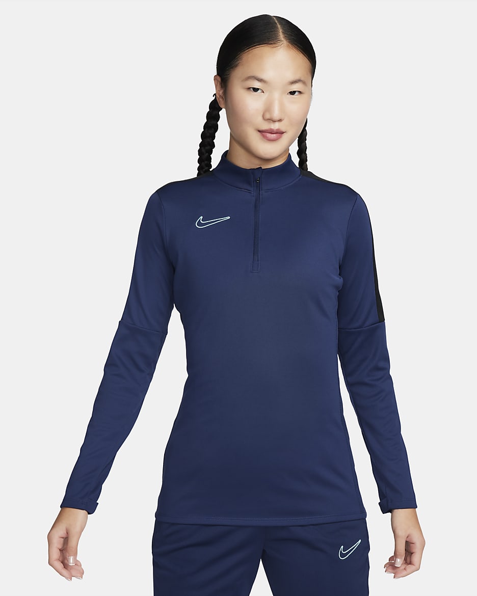 ナイキ Dri-FIT アカデミー ウィメンズ サッカードリルトップ - ミッドナイトネイビー/ブラック/ミッドナイトネイビー/ハイパーターコイズ