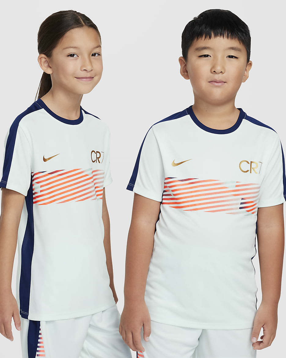 CR7 Academy Older Kids' Dri-FIT Football Top - Barely Green/Blue Void/Metallic Gold