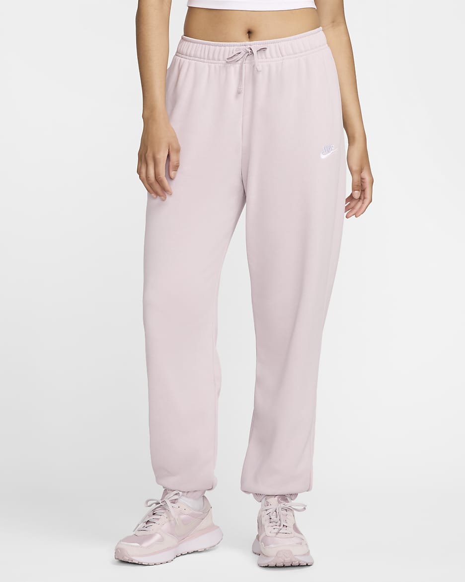 Pants de entrenamiento oversized de tiro medio para mujer Nike Sportswear Club Fleece - Violeta platino/Blanco