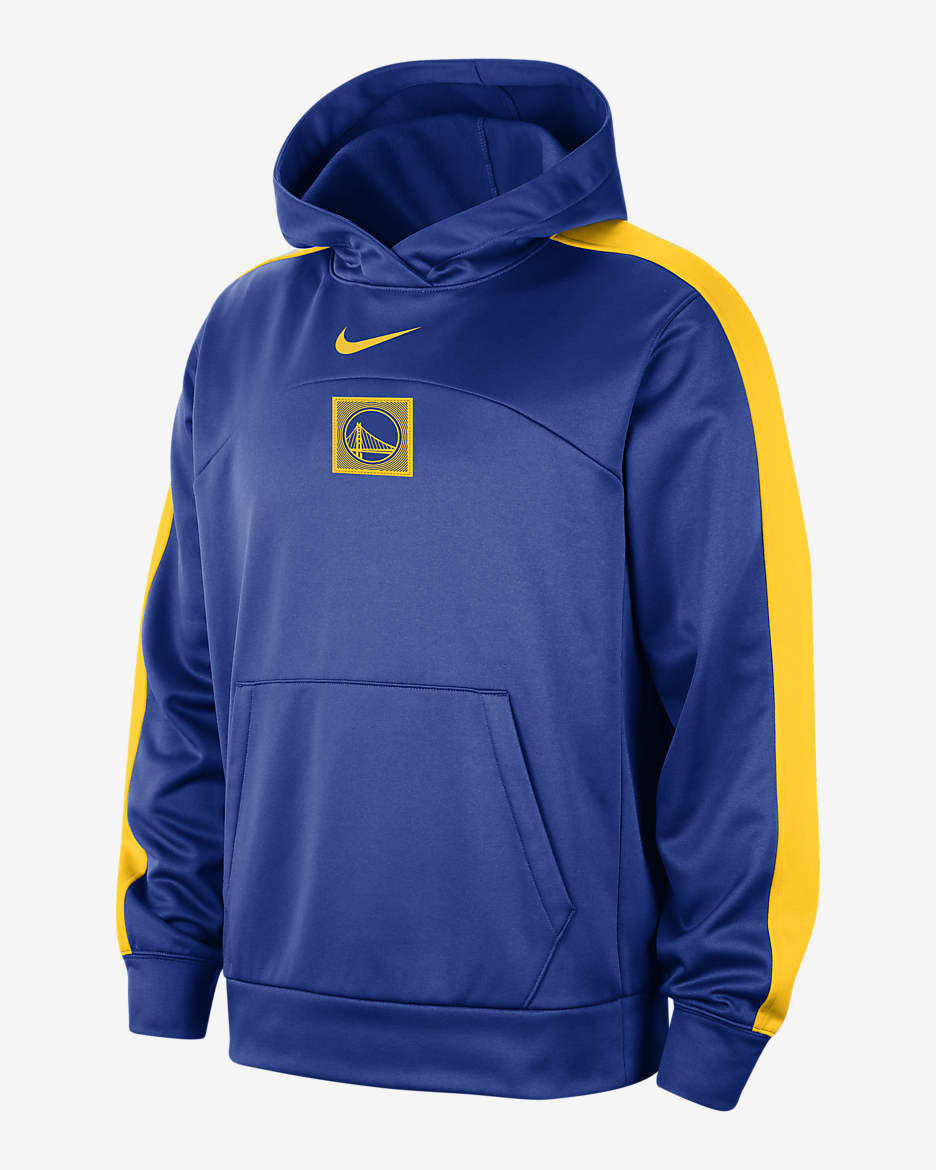 Sudadera con gorro sin cierre de Nike Therma-FIT de la NBA para hombre Golden State Warriors Starting 5 - Azul enérgico/Amarillo/Amarillo
