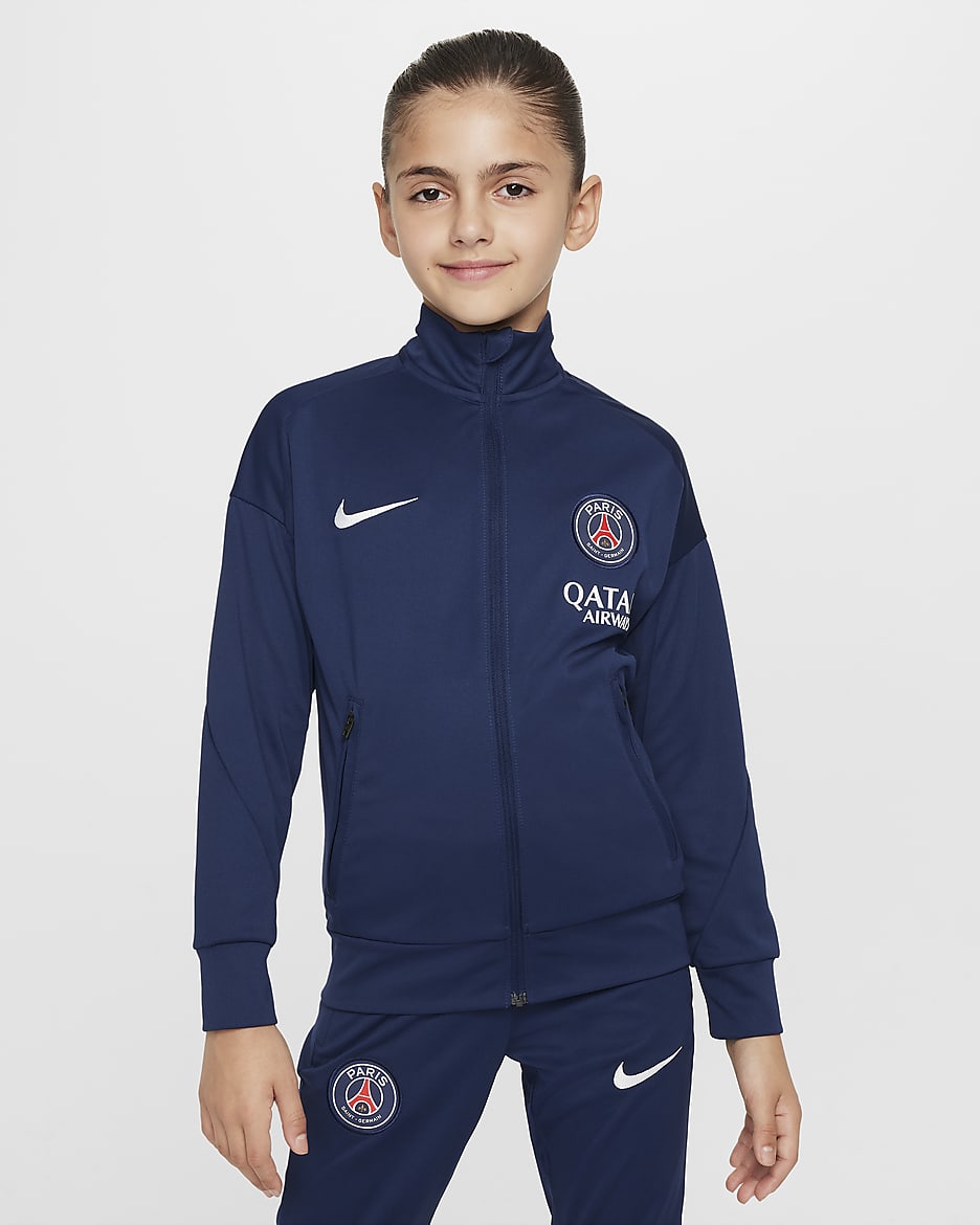 Domácí pleteninová fotbalová souprava Nike Dri-FIT Paris Saint-Germain Academy Pro pro větší děti - Midnight Navy/Bílá