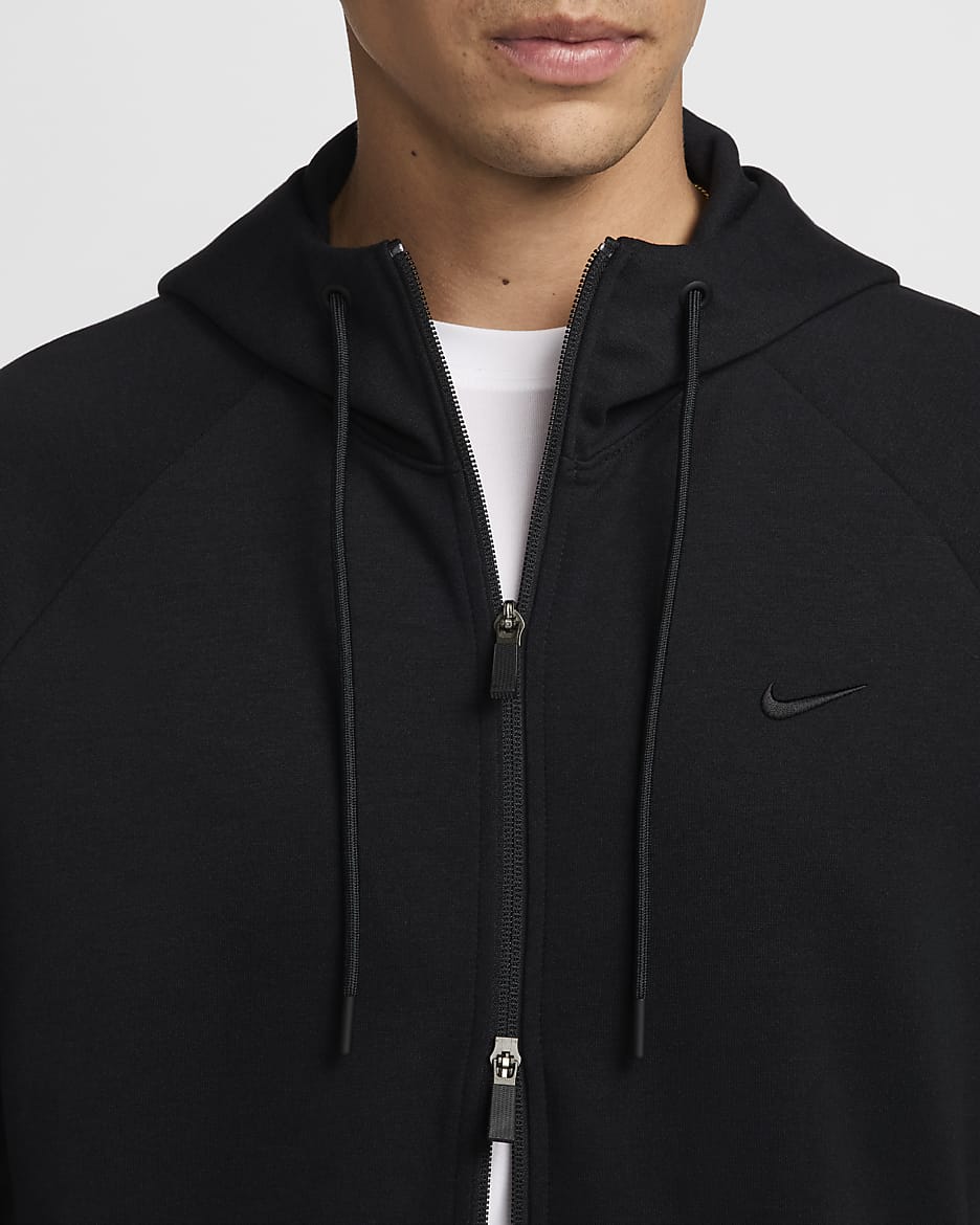 Nike Primary vielseitige Dri-FIT UV Kapuzenjacke mit durchgehendem Reißverschluss (Herren) - Schwarz/Schwarz