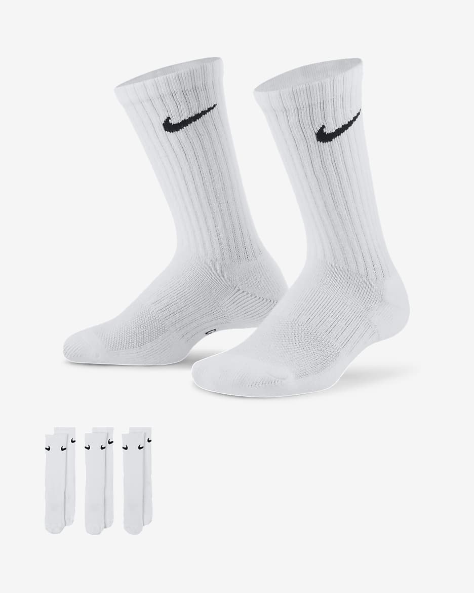 Nike Everyday Kids' Cushioned Crew Socks (3 Pairs) - White/Black
