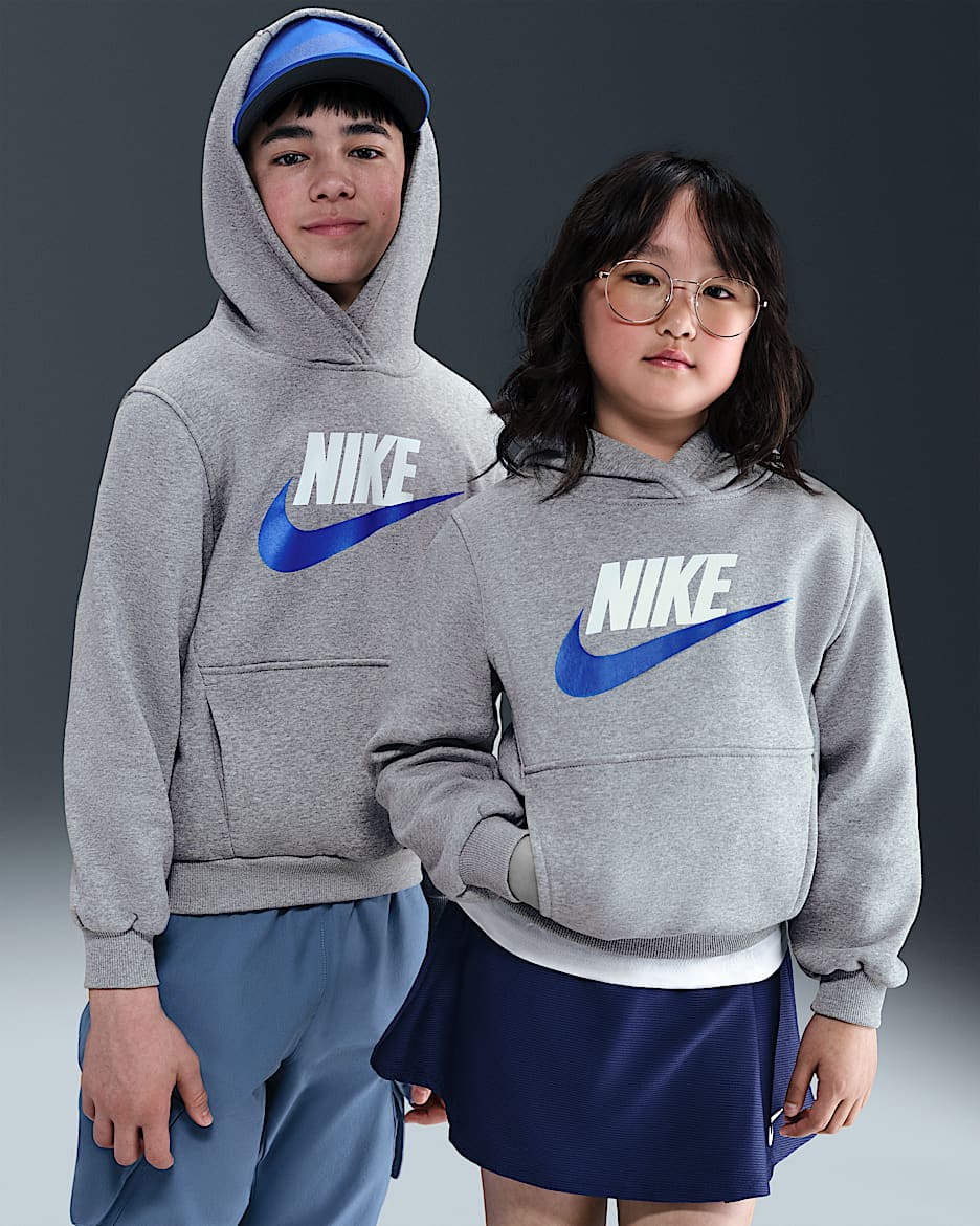 Nike Sportswear Club Fleece Big Kids' Hoodie - Dark Grey Heather/Game Royal