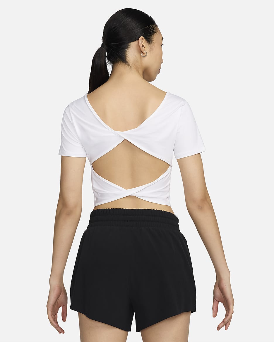 Nike One Classic Women's Dri-FIT Short-Sleeve Cropped Twist Top - White/Black