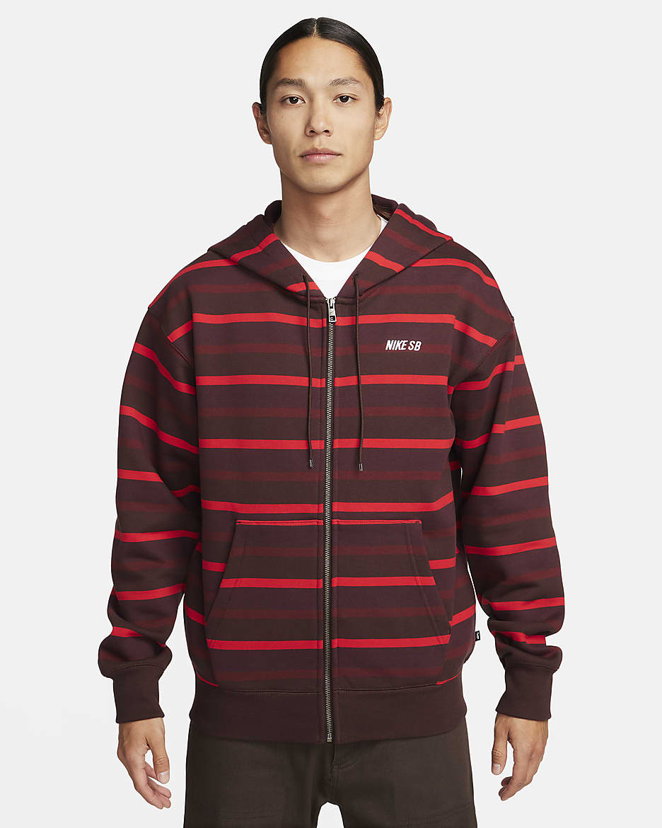 Nike SB Full-Zip Fleece Skate Hoodie - University Red/Burgundy Crush/White