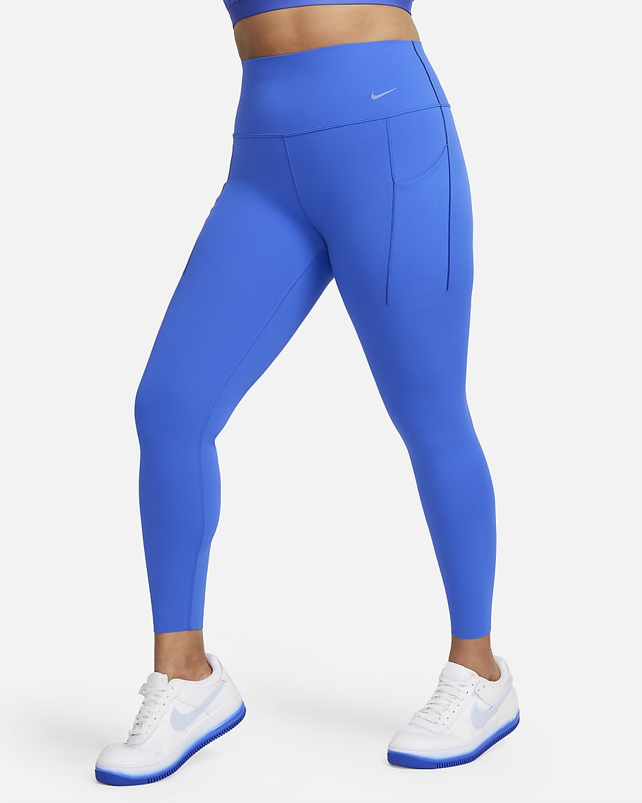 Leggings de 7/8 de tiro alto y sujeción media con bolsillos para mujer Nike Universa - Hiperroyal/Negro