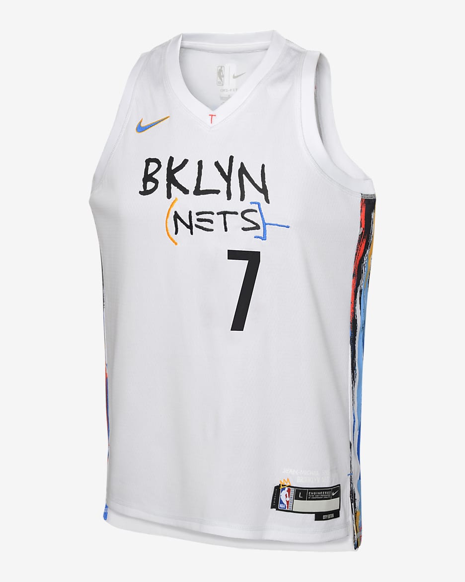 Jersey NBA Swingman para niño talla grande Kevin Durant Brooklyn Nets City Edition - Blanco