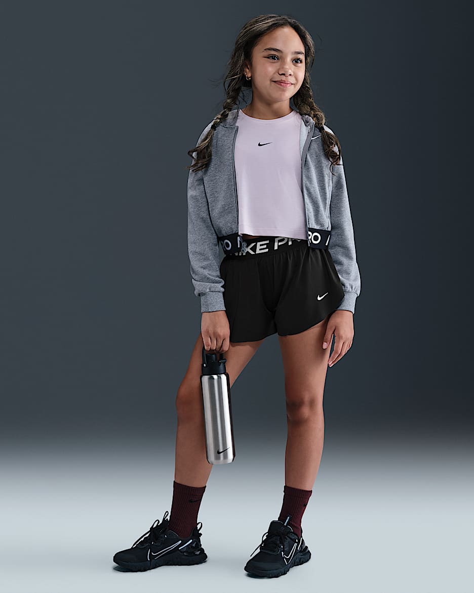 Nike Pro Older Kids' (Girls') Dri-FIT 2-in-1 Shorts - Black/Black/White