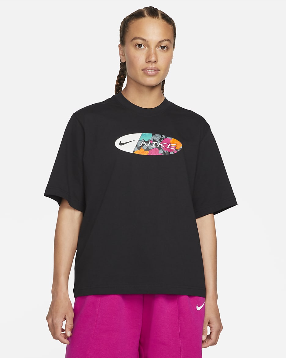 Playera para mujer Nike Sportswear Icon Clash de ajuste recto - Negro