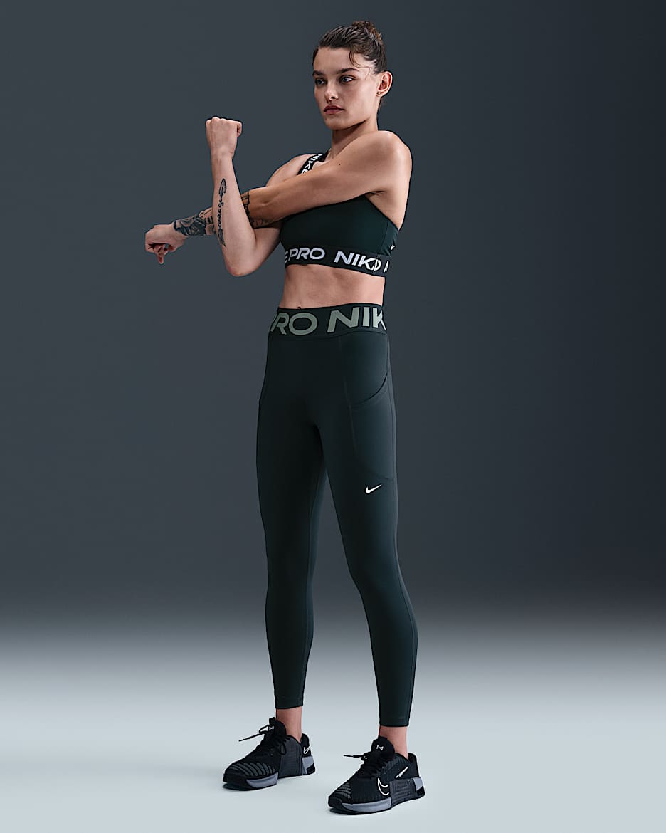Nike Pro Sculpt Women's High-Waisted 7/8 Leggings with Pockets - Seaweed/White