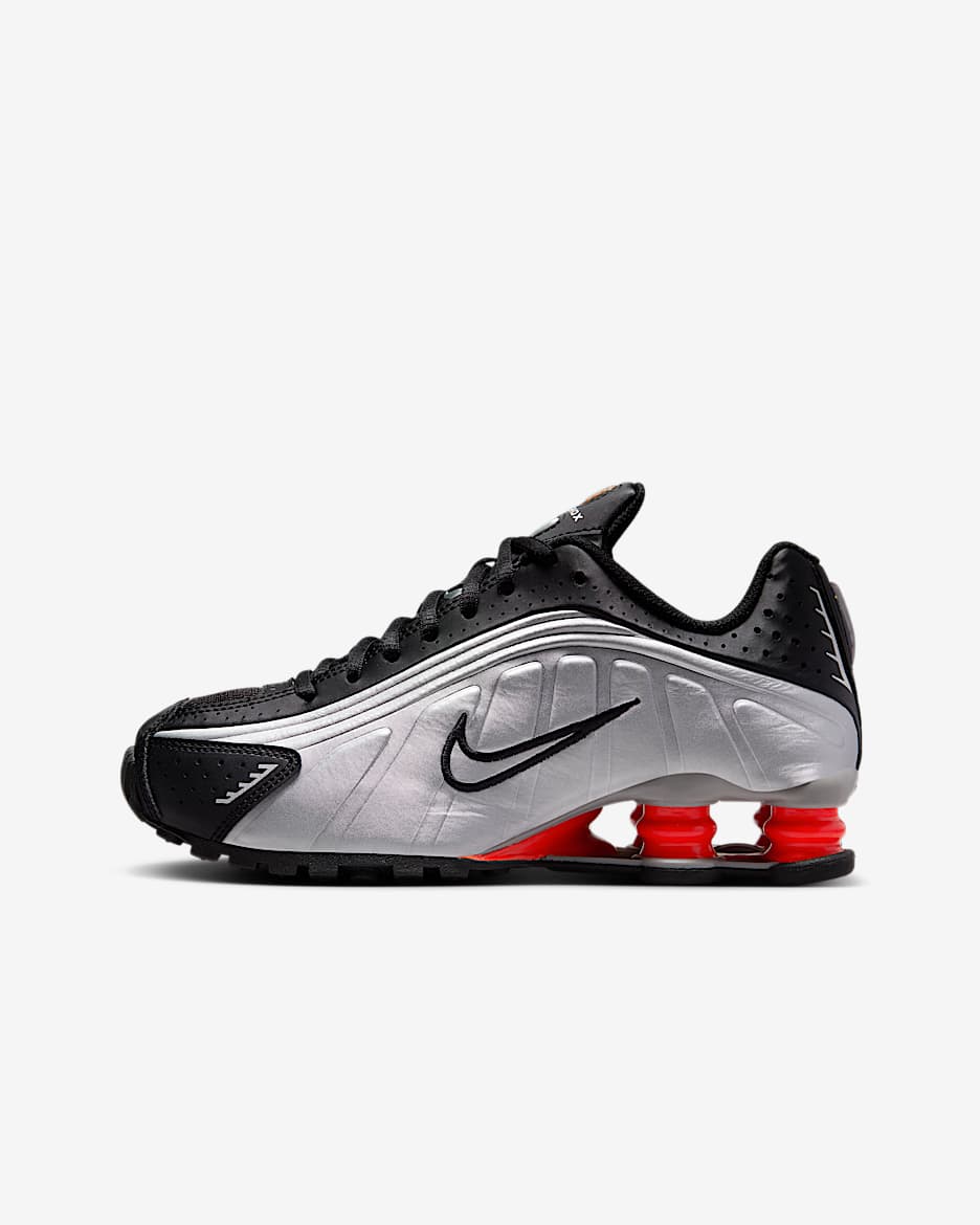 Nike Shox R4 Big Kids' Shoes - Metallic Silver/Black/Picante Red/Metallic Silver