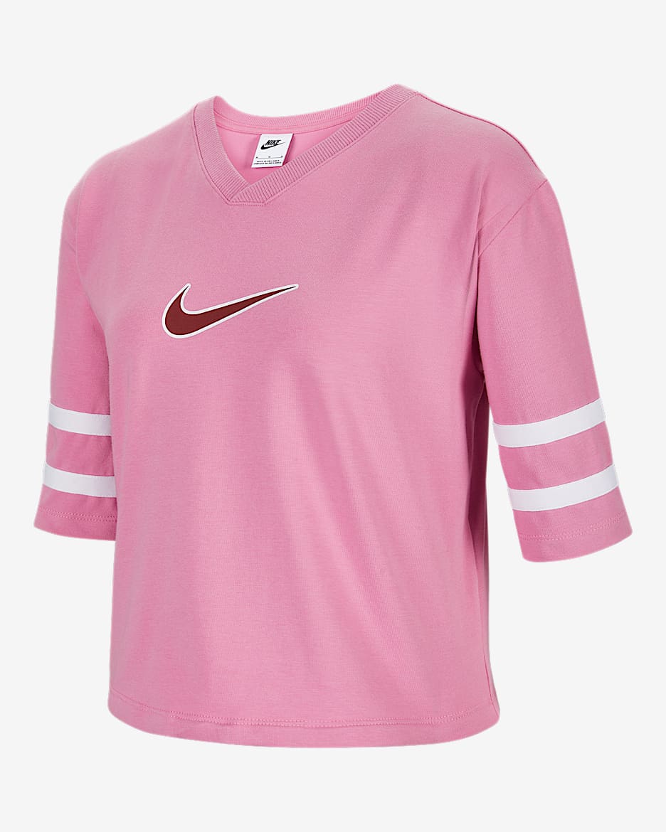 Nike Sportswear Girls' Short-Sleeve Top - Magic Flamingo/White/Team Red