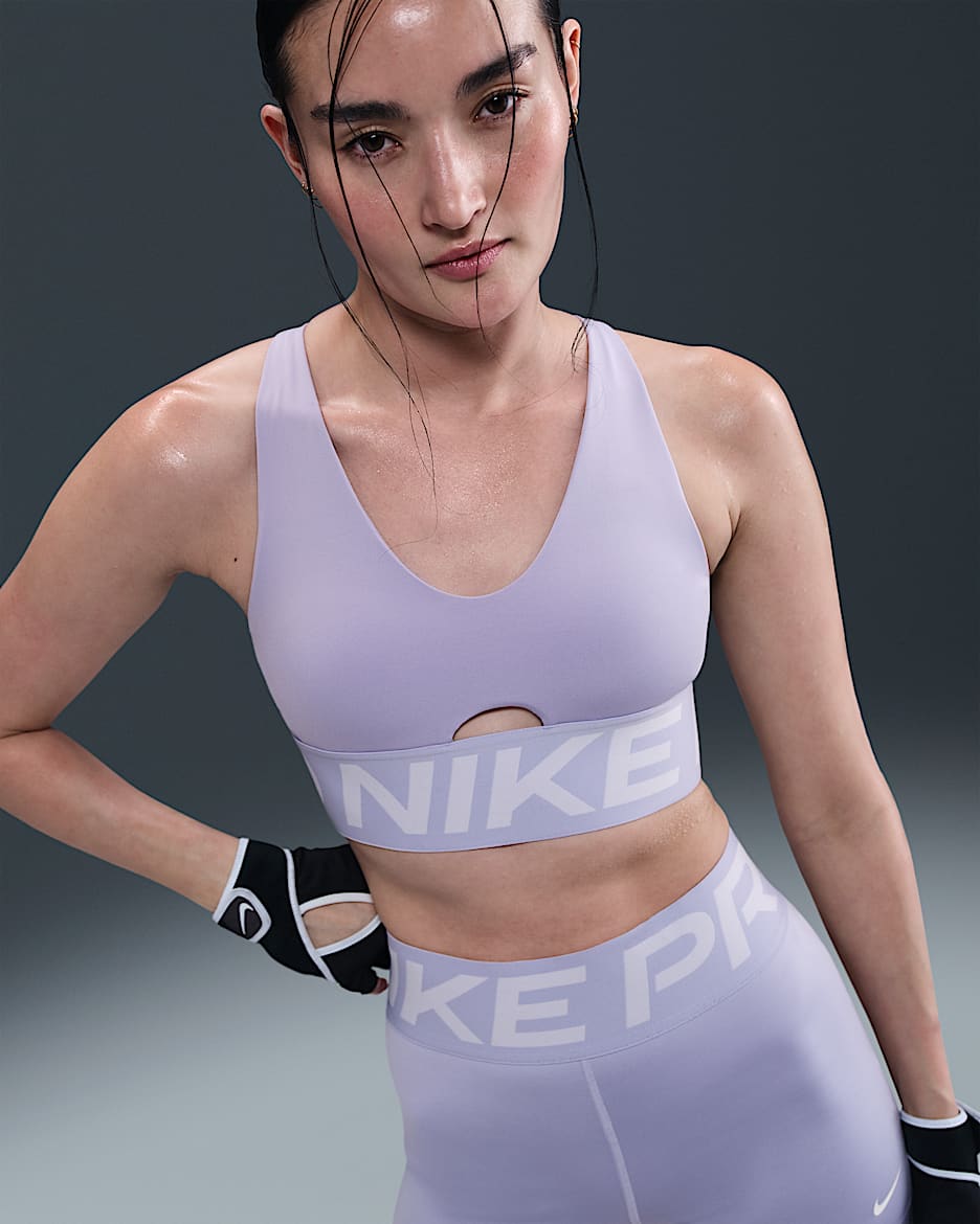 Nike Pro Indy Plunge Women's Medium-Support Padded Sports Bra - Lilac Ice/Amethyst Tint/White