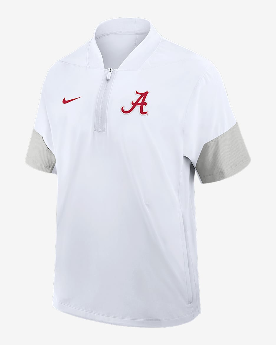 Chamarra de manga corta universitaria Nike con gorro de medio cierre para hombre Alabama Sideline Coach - Blanco
