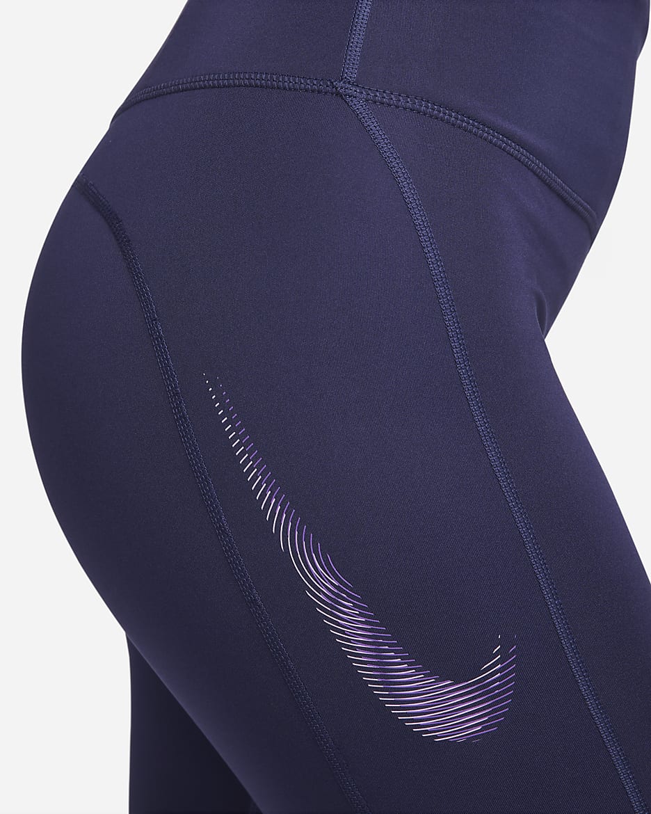 Nike Fast Women's Mid-Rise 7/8 Graphic Leggings with Pockets - Purple Ink/Disco Purple