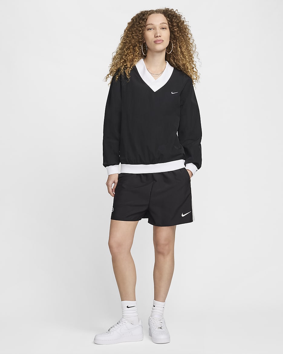 Nike Sportswear Essential Women's Loose UV Woven Long-Sleeve V-Neck Top - Black/White