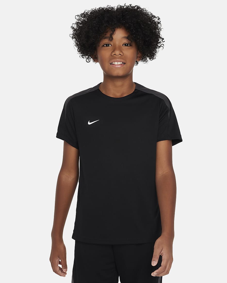 Fotbalové tričko Nike Dri-FIT Strike s krátkým rukávem pro větší děti - Černá/Černá/Anthracite/Bílá