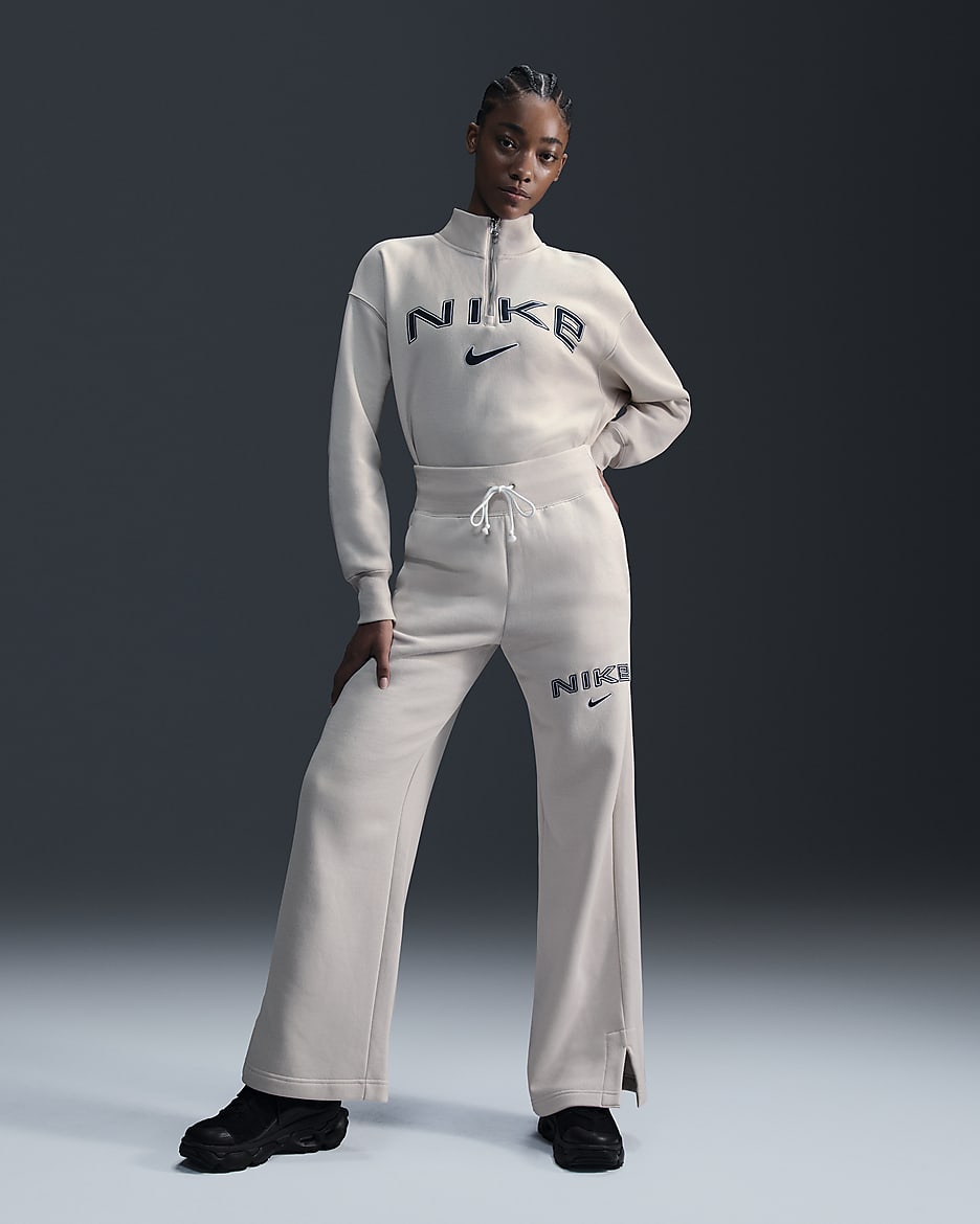 Pants con logotipo de piernas anchas y tiro alto para mujer Nike Sportswear Phoenix Fleece - Marrón verdoso claro