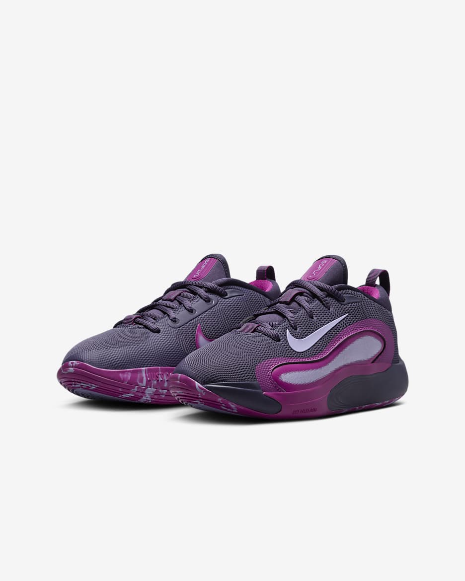 Tenis de básquetbol para niños grandes Nike IsoFly - Pasa oscuro/Fucsia cálido/Hortensias