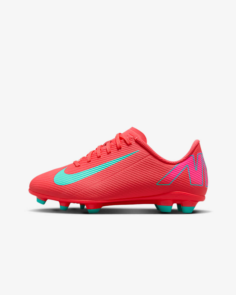 Chuteiras de futebol de perfil baixo MG Nike Jr. Mercurial Vapor 16 Club para criança/Júnior - Ember Glow/Verde Aurora