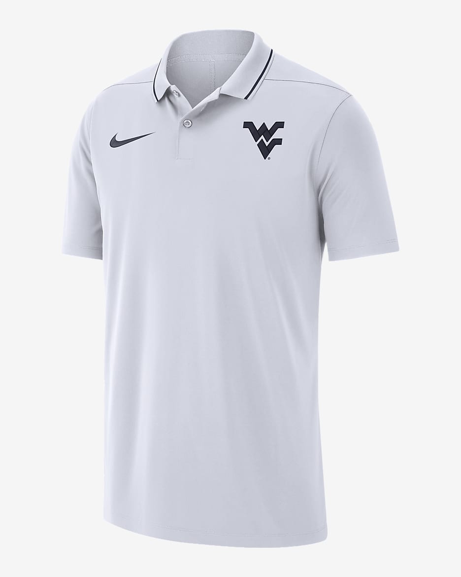 West Virginia Men's Nike Dri-FIT College Coaches Polo - White/College Navy/College Navy