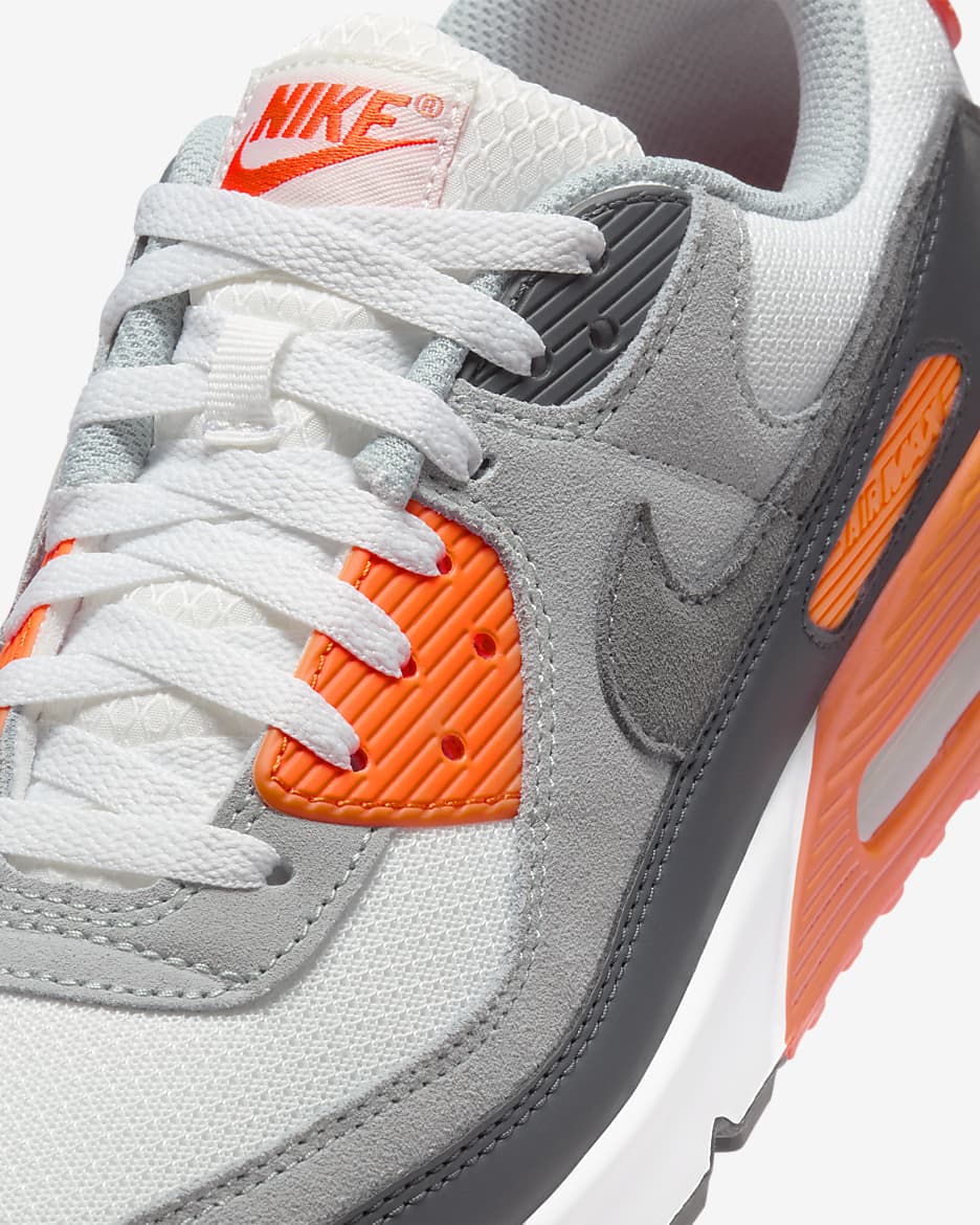 Sapatilhas Nike Air Max 90 para homem - Branco Summit/Laranja Safety/Cinzento Smoke escuro/Cinzento Smoke