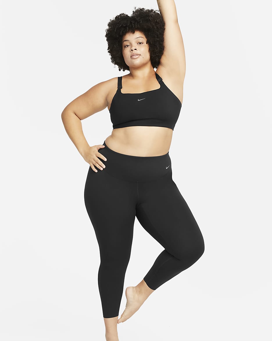 Nike Zenvy-leggings i 7/8-længde med høj talje og let støtte til kvinder (plus size) - sort/sort