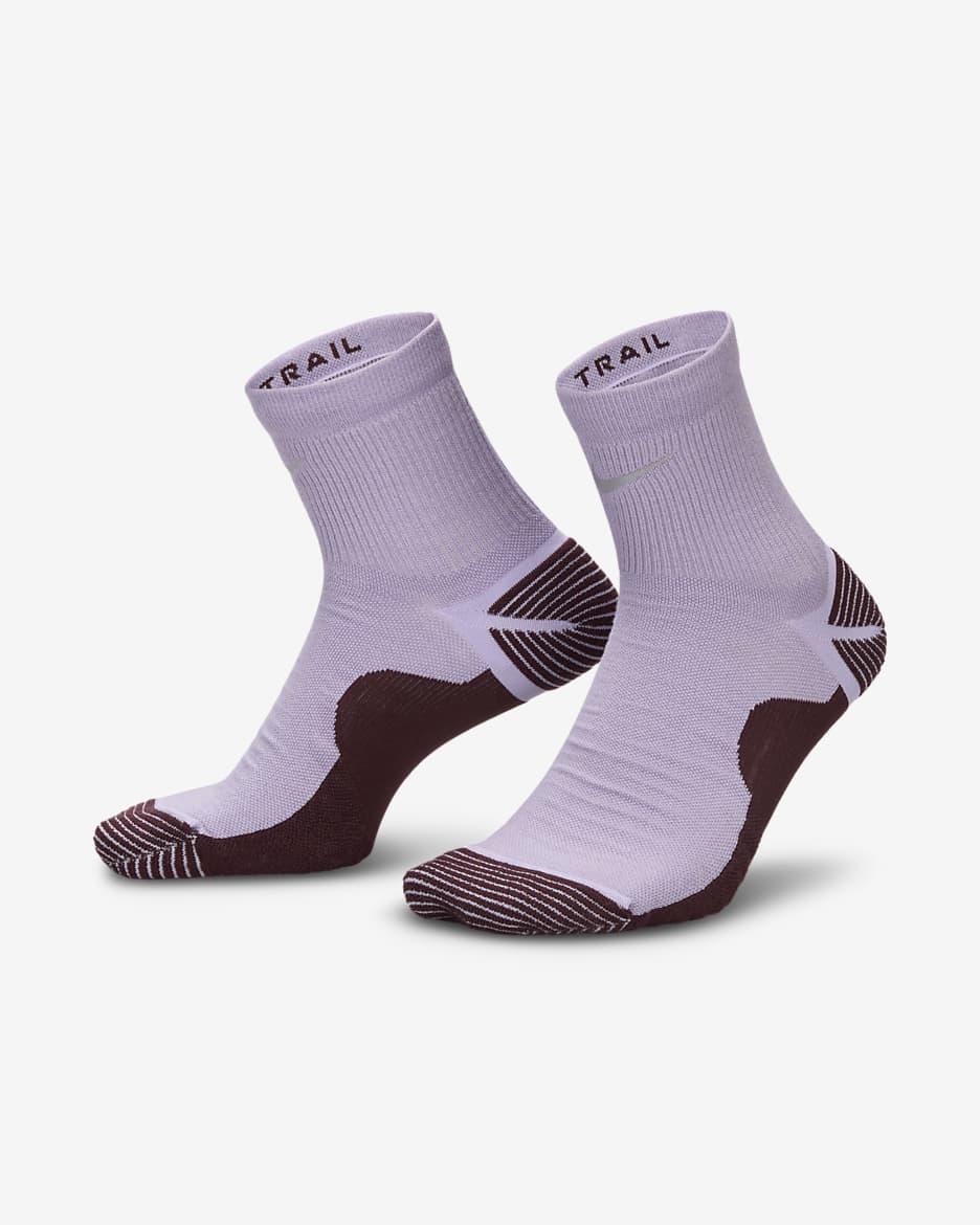 Nike Trail-Running Crew Socks (1 Pair) - Hydrangeas/Burgundy Crush/Cement Grey/Reflect Silver