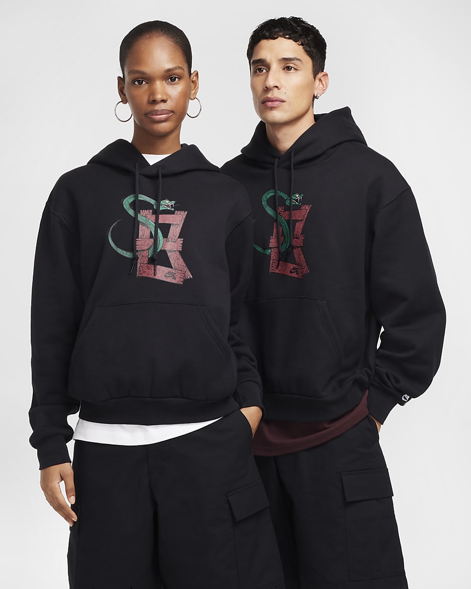Sudadera de skateboarding con gorro sin cierre de tejido Fleece Nike SB - Negro/Blanco