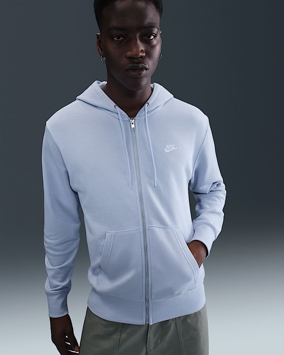 Nike Club Men's Full-Zip French Terry Hoodie - Ghost/Ghost/White