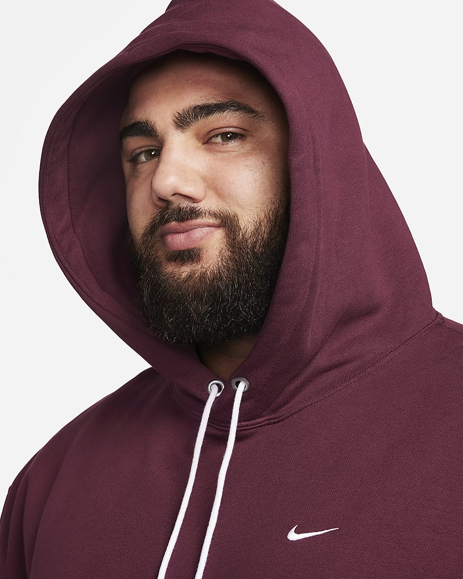 Nike Solo Swoosh Men's Fleece Pullover Hoodie - Night Maroon/White