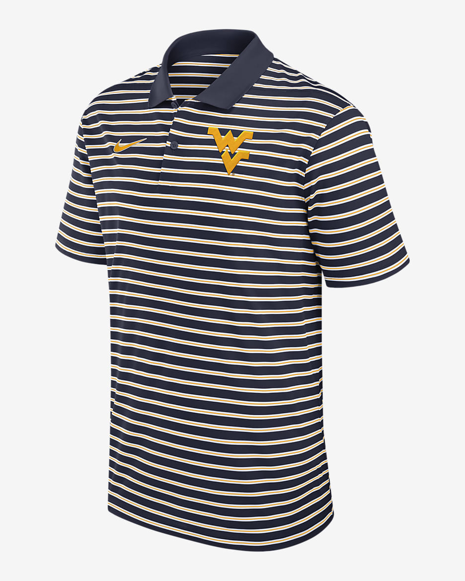 West Virginia Mountaineers Primetime Victory Striped Men's Nike Dri-FIT College Polo - Navy