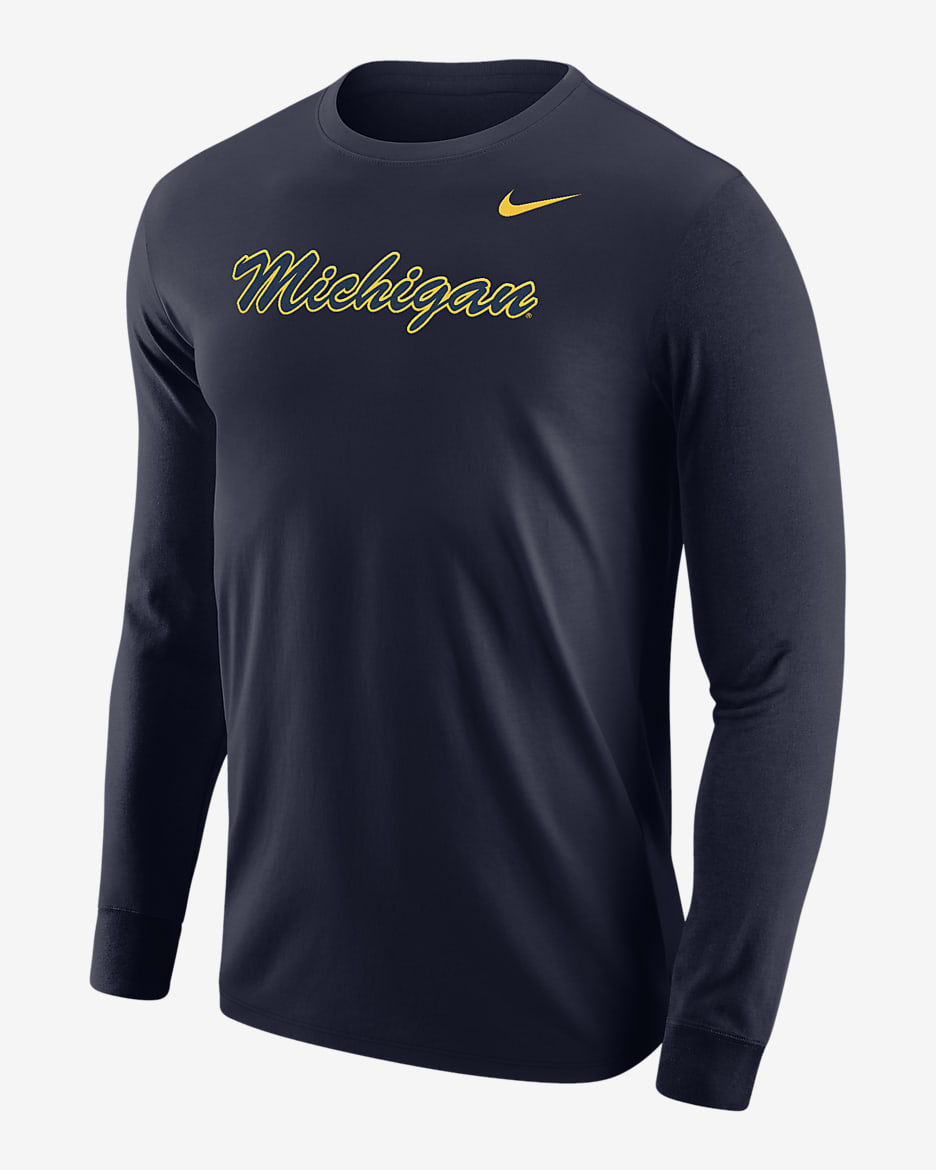 Playera de manga larga universitaria Nike para hombre Michigan - Azul marino