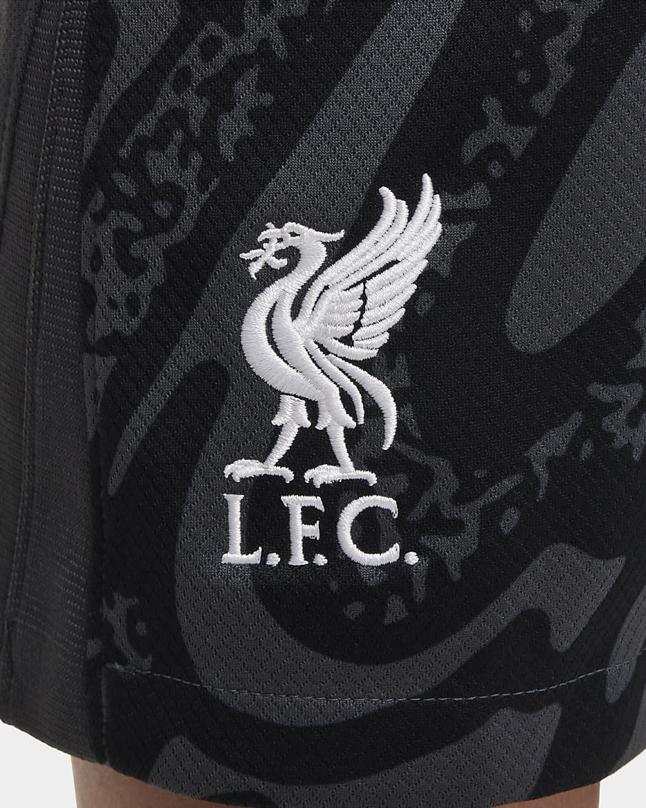 FC Liverpool 2024/25 Stadium Goalkeeper Nike Replika-Fußballshorts mit Dri-FIT-Technologie (ältere Kinder) - Anthracite/Schwarz/Weiß