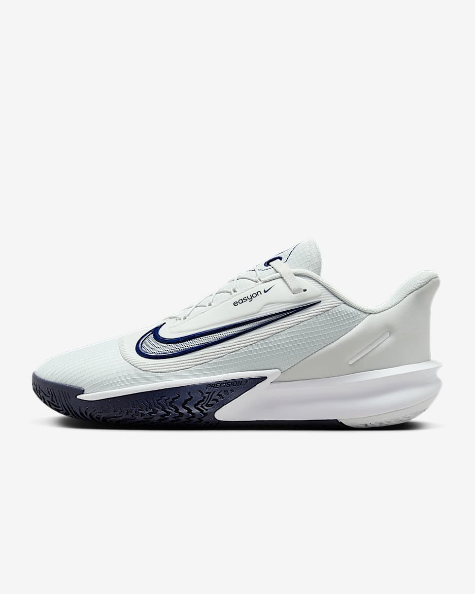 Tenis de básquetbol para hombre Nike Precision 7 EasyOn - Polvo fotón/Blanco/Azul marino medianoche