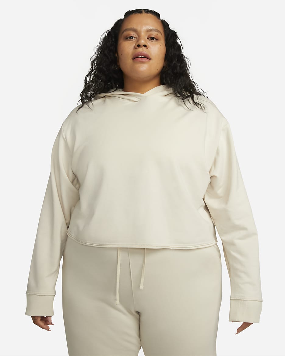 Sudadera con gorro cropped de tejido Fleece para mujer Nike Yoga Luxe (talla grande) - Marrón verdoso claro/Gris niebla