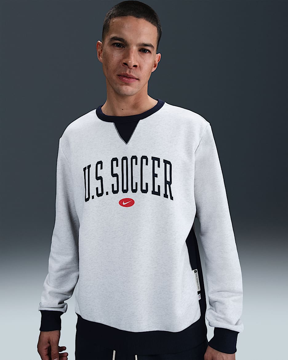 USMNT Standard Issue Men's Nike Dri-FIT Soccer Crew-Neck Sweatshirt - Birch Heather/Obsidian/Birch Heather