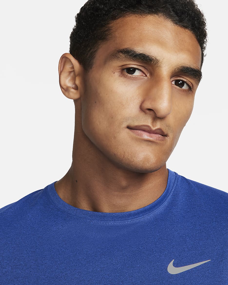 Nike Miler Dri-FIT UV kortermet løpeoverdel til herre - Game Royal/Midnight Navy/Heather