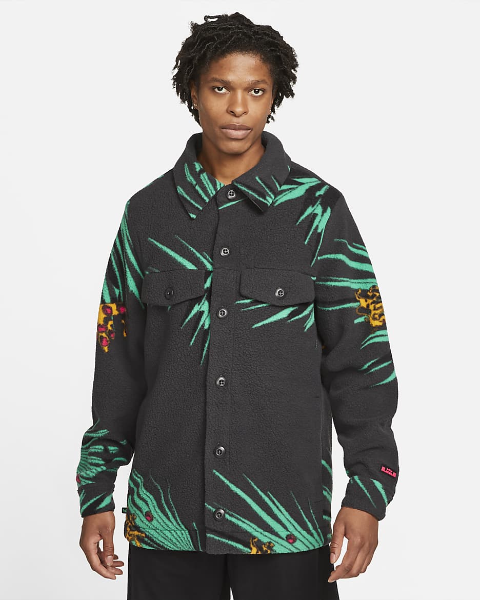 Chamarra abotonada de Sherpa para hombre LeBron - Gris humo oscuro