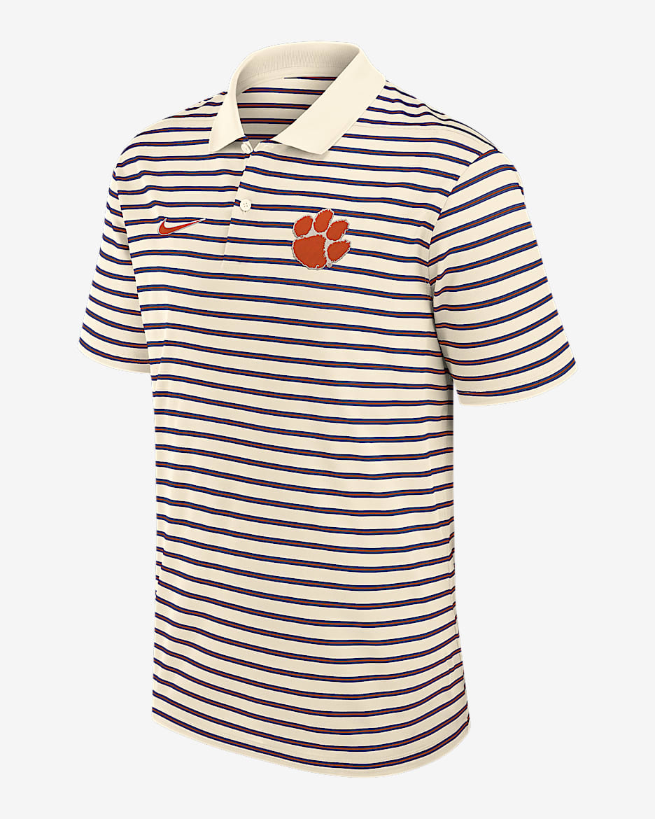 Clemson Striped Men's Nike Dri-FIT College Polo - Tan/Beige
