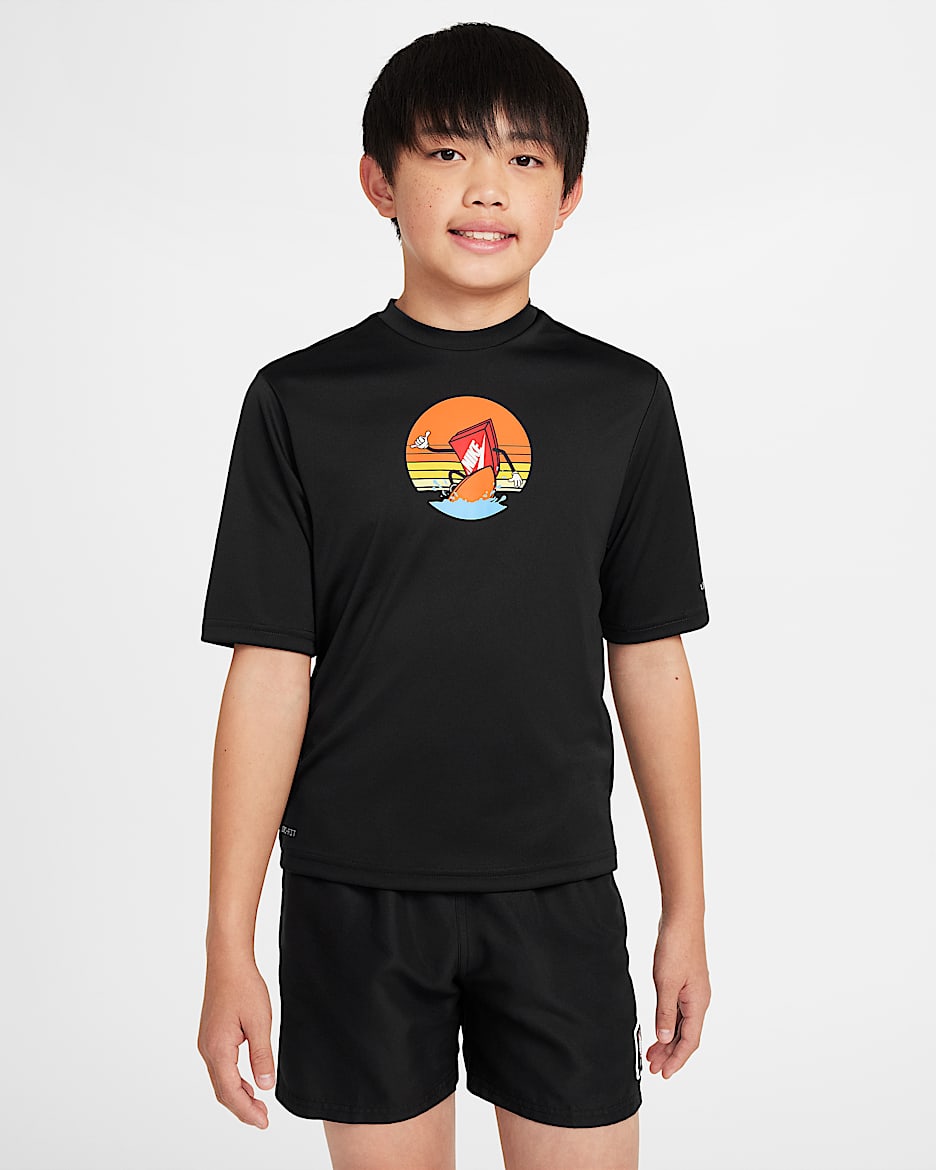 Playera de manga corta Dri-FIT para niño talla grande Nike Swim Hydroguard - Negro