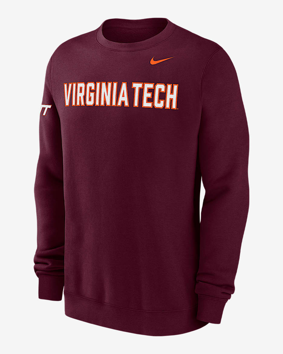Virginia Tech Club Fleece Men's Nike College Crew-Neck Sweatshirt - Deep Maroon