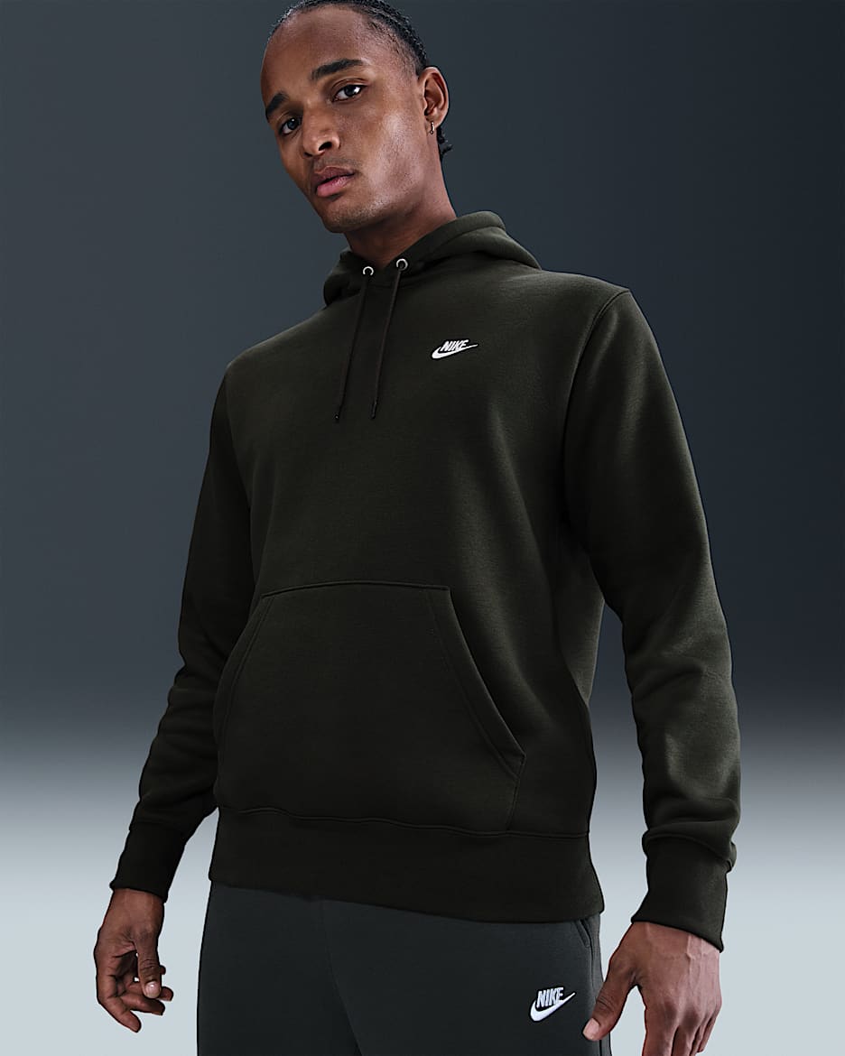 Sweat à capuche en Fleece Nike Club pour homme - Sequoia/Sequoia/Blanc