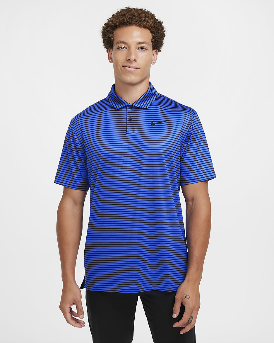 Polo de golf a rayas Dri-FIT para hombre Nike Tour - Hiperroyal/Negro