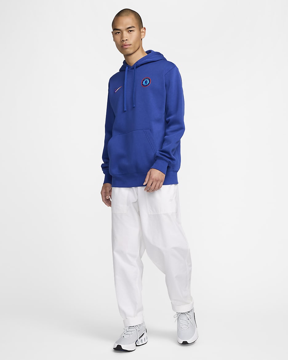 Sweat à capuche Nike Football Chelsea FC Club pour homme - Rush Blue/Blanc