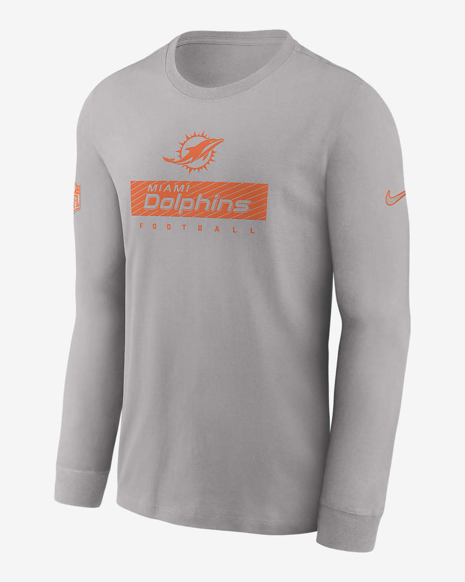 Miami Dolphins Sideline Team Issue Men's Nike Dri-FIT NFL Long-Sleeve T-Shirt - Grey