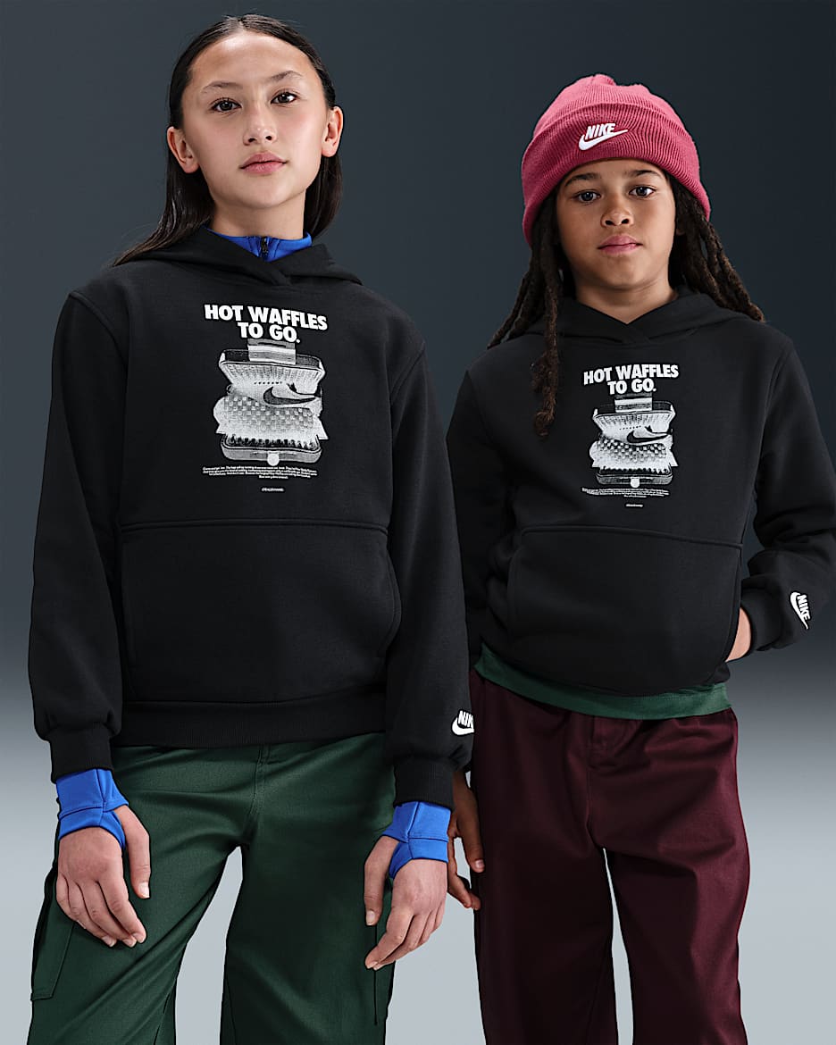 Sudadera con gorro para niños talla grande Nike Sportswear Club Fleece - Negro/Blanco